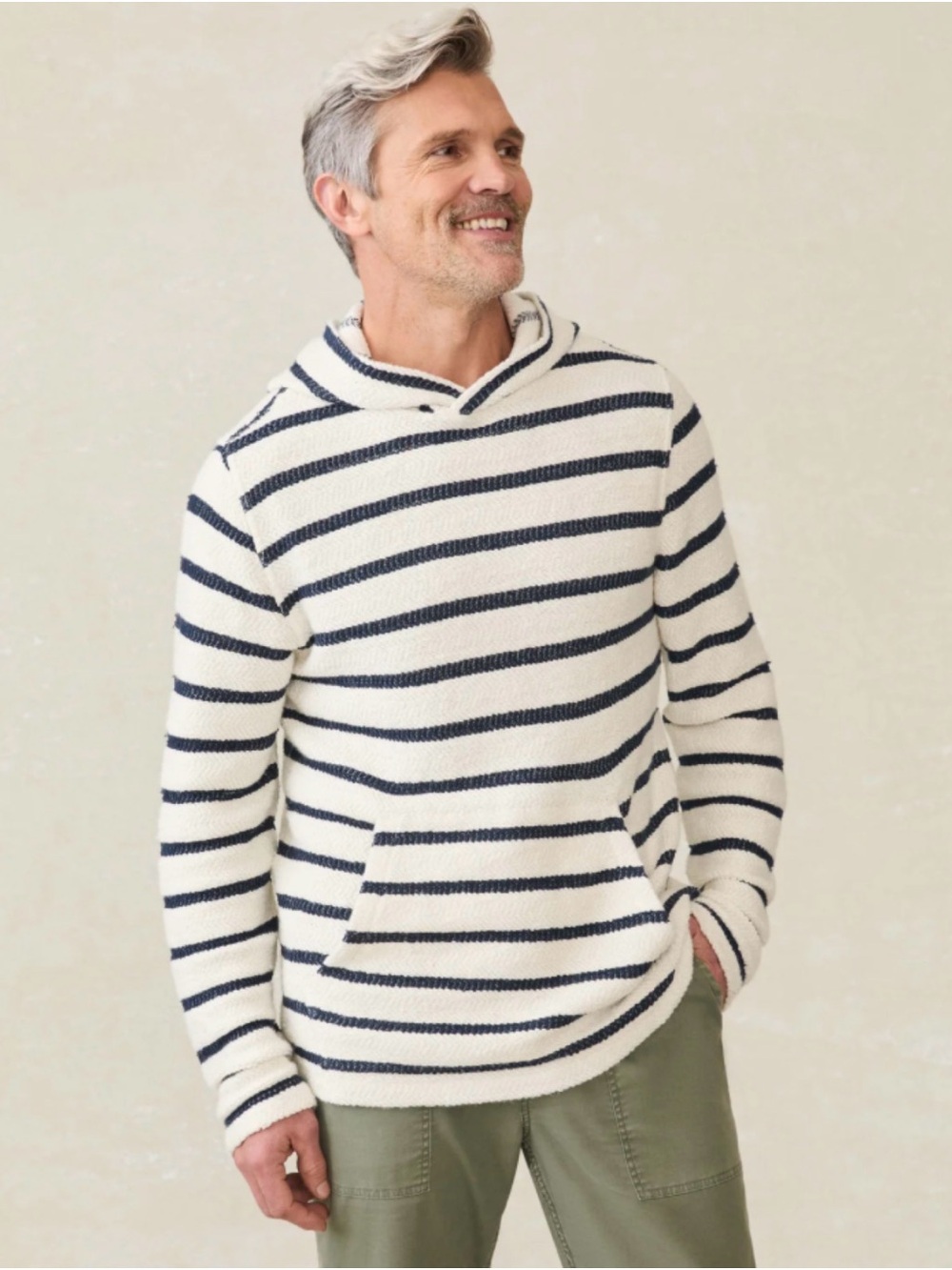 Faherty Men’s Whitewater Hoodie Boothbay Stripe XL Textured Organic Cotton